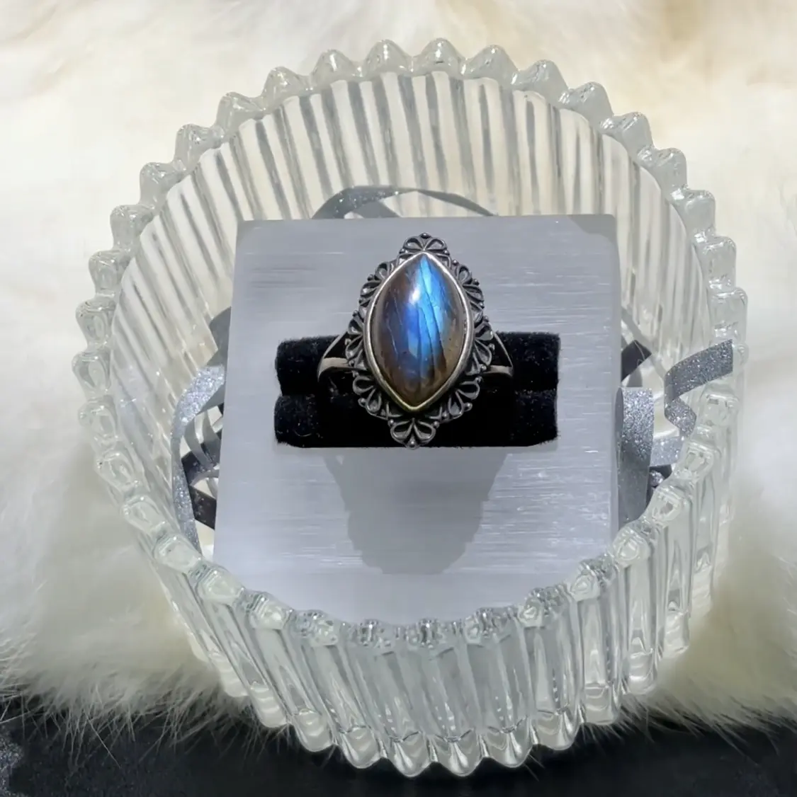 Labradorite Ring Adjustable Size S925 Silver Natural Gemstone Crystal Jewelry