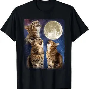 Three Cats Howling Moon Funny Meme Kitten Cat Howling At Moon T-Shirt casual Fashion graphic tees for women