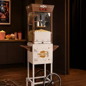 ARCH 12oz Retro White Popcorn Machine with Rolling Cart, 3 Independent Control Switches & 3 Candy Boxes, Commercial Popcorn Maker for Theater Snack Bar, Stainless Steel, Brown + Antique White, 15.35 W x 23.35 D x 54.09 H in, Stainless Steel Material