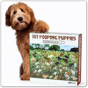 Original 101 Pooping Puppies - Hilarious 1000 Piece Jigsaw Puzzle - Perfect White Elephant Gag Gift - Funny Dog Pooping Puzzle for Adults and Kids