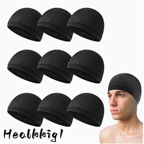 9 Pack Unisex Multifunctional Skull Caps Summer Sportive Beanie, Lightweight Polyester Helmet Liner, Sweat Wicking & Breathable for Cycling & Running