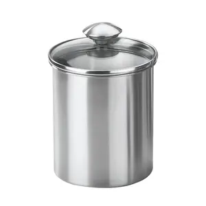 212 MAIN 2 qt. Dishwashable Mirror Finish Stainless Steel Kitchen Food Storage Container, Transparent Glass Canister with Lid