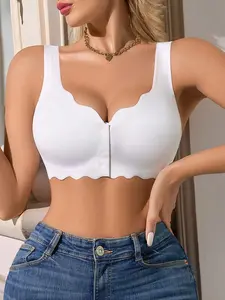 Solid Color Plus Size Seamless Striped Bra, Push-Up Bra, Soft Lift No Underwire, High Elasticity, Good Support, Full Cup Design