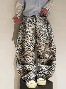 Men's Long Pants with Tiger Skin Print, Street Style, Outdoor, Casual, Spring & Fall, Slim-Fitting, Drawstring Waist, Ankle Length, Casual Streetwear Pants