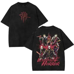 Dead by Daylight Horror Edition Double Printed Oversize Lightweight Acid Washed Tee Scary Movie, TV series Vintage Graphic Design Top Cotton Comic Halloween Streetwear T-Shirt Clothes Menswear Womenswear.