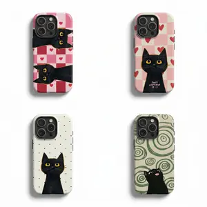 Black Cat Phone Case - Aesthetic Japan Kitty Art Cover for iPhone 17 Pro Max 16 15 14 13 12 11 Pro Max plus Series & Galaxy Series – check our available sizes, Protection Cover, Anti-drop Case, Gifts, Outdoorsman