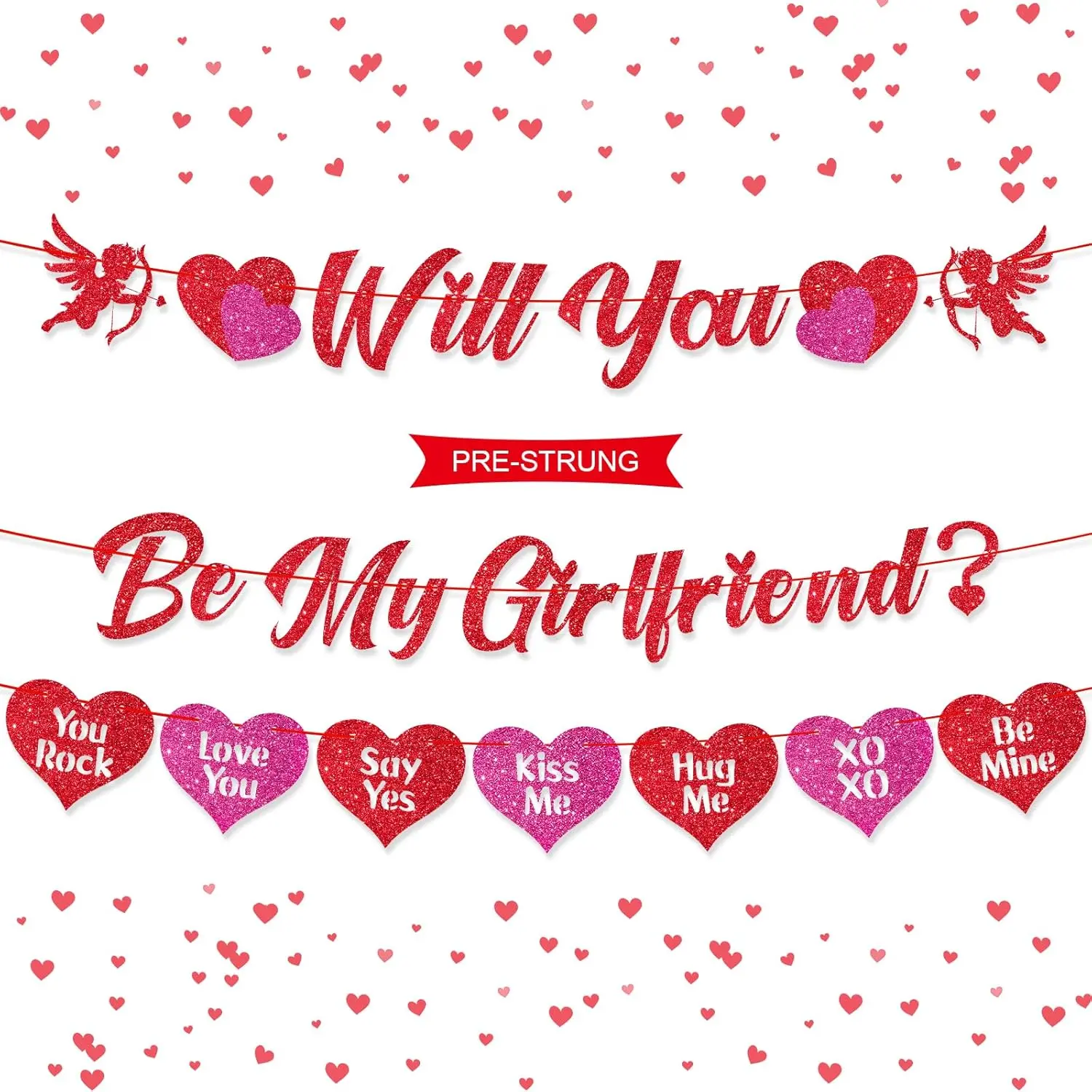 Glitter "Will You Be My Girlfriend" Wall Decor Banner, Pre-Strung Letters, Valentine-Ready Ceremony Decor, Durable Glitter Paper Elegant Romantic Wall Art, Lightweight Is Easy to Carry, Festive Party Supplies