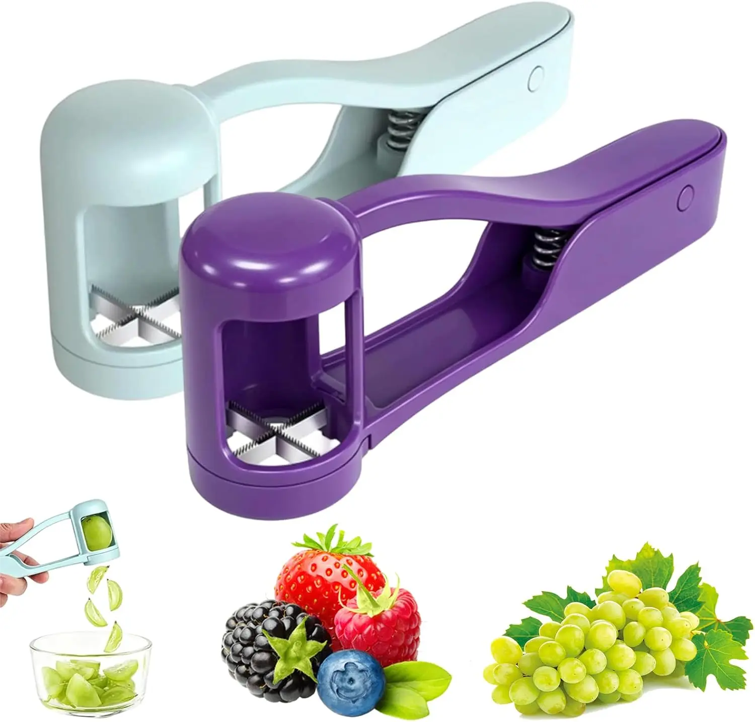 Stainless Steel-Plastic Portable Grape Cutter Slicer, Single-Pack Fruit Quartering Kitchen Utensil, Safe Gadget for 1-3 Year Old Toddlers, Ideal for Grapes & Cherry Tomatoes, Steelplastic, Manualuse