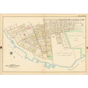 1907 BROOKLYN OLD MAP BAY RIDGE FORT HAMILTON DYKER HEIGHTS | 3rd AVE MARINE AVE