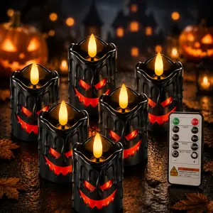 6PCS Real Wax Black Remote Control Flameless Candles, 400+Hour Battery Operated LED Votive Candles,  for Halloween Decorations, Theme Party, Wedding Table Decor, Holiday Decor ,2 x 2.5 inches