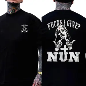 Fashion Designer TShirts Graphic Tees with What "fucks I give"?A Nun Giving the Horns Epic Short Sleeve Unisex Shirt for Men & Women Casual All Seasons Crewneck Machine Washable Fitted Tee Menswear Stylish Tops White