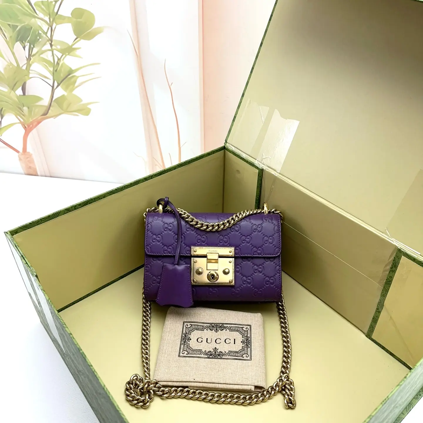 Pre-owned GUCCI Purple Embossed GG Leather Padlock Chain Shoulder Bag 0727luna 22940763