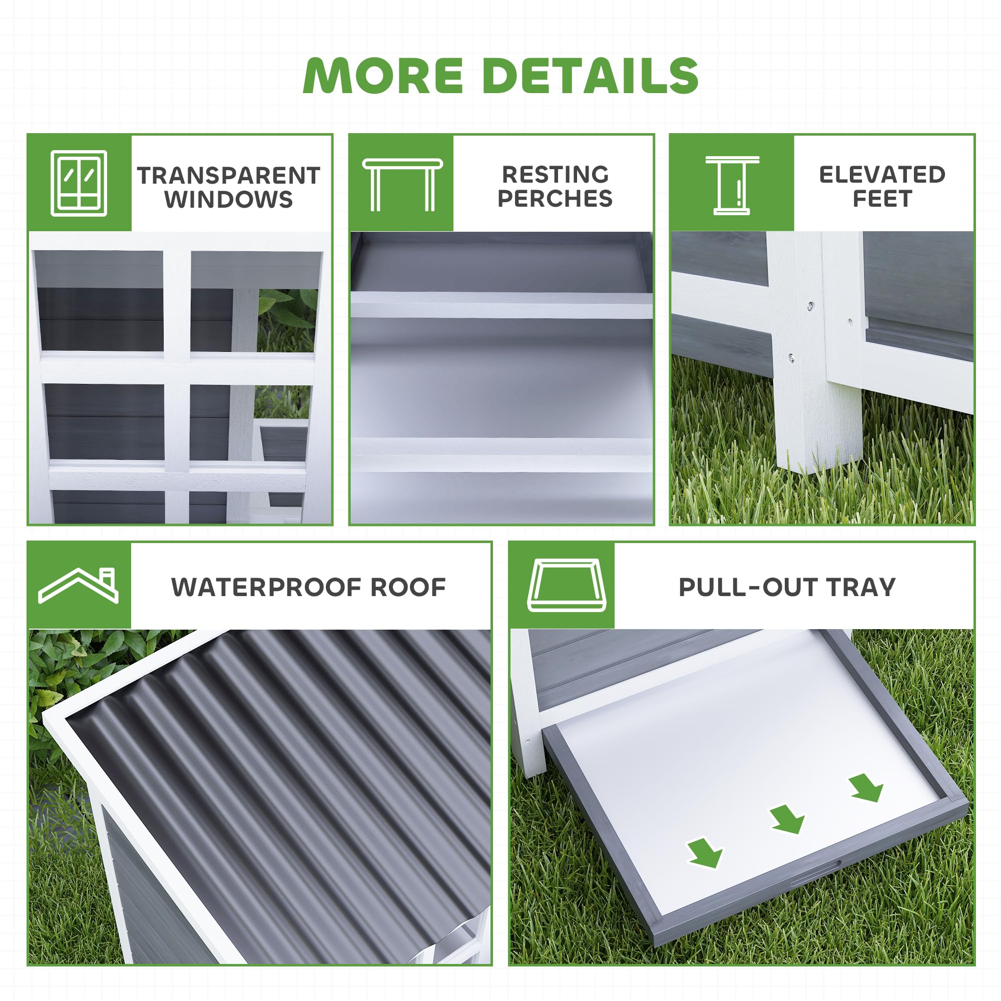 Wooden Chicken Coop, 39" Chicken House with Nesting Box, Pull-Out Tray, Waterproof Roof, Hen House Outdoor Poultry Cage for 4-6 Chickens, Rabbits, Small Animals, for Backyard