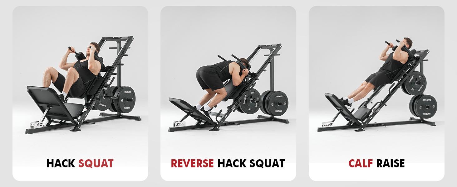 Leg Press & Hack Squat Machine Combo for Home Gym with Linear Bearings & Band Pegs Full-Range Leg Training Equipment 3-Angle Footplate 24.4"x13.8" Platform