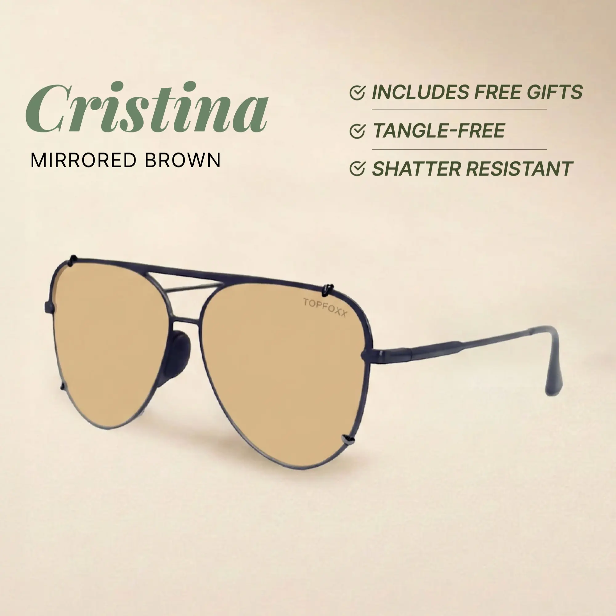 Cristina - Mirrored Brown - Tangle Free Round Aviator Sunglasses - Certified Shatter-Resistant Lenses - UV400 - For Women & Men