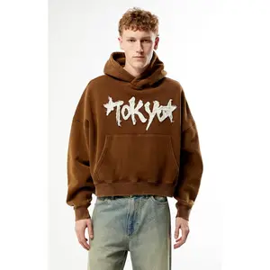 Pacsun Men's Brown Tokyo Raw Applique Cropped Hoodie