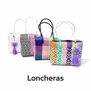 Loncheras Handcrafted Plastic Hand Bags Made in Mexico Eco Friendly Purse with Magnetic Buckle Closure Handwoven Recycled Material Unique Design 12x6x9 Inches