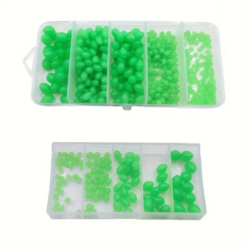 Luminous Green Oval Fishing Beads - Premium Anti-Collision Soft Plastic Gear for Freshwater & Saltwater Fishing