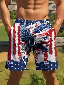 Men's eagle and flag print summer comfortable street style shorts, Outdoor Workout Shorts, suitable for outdoor sports and casual wear.