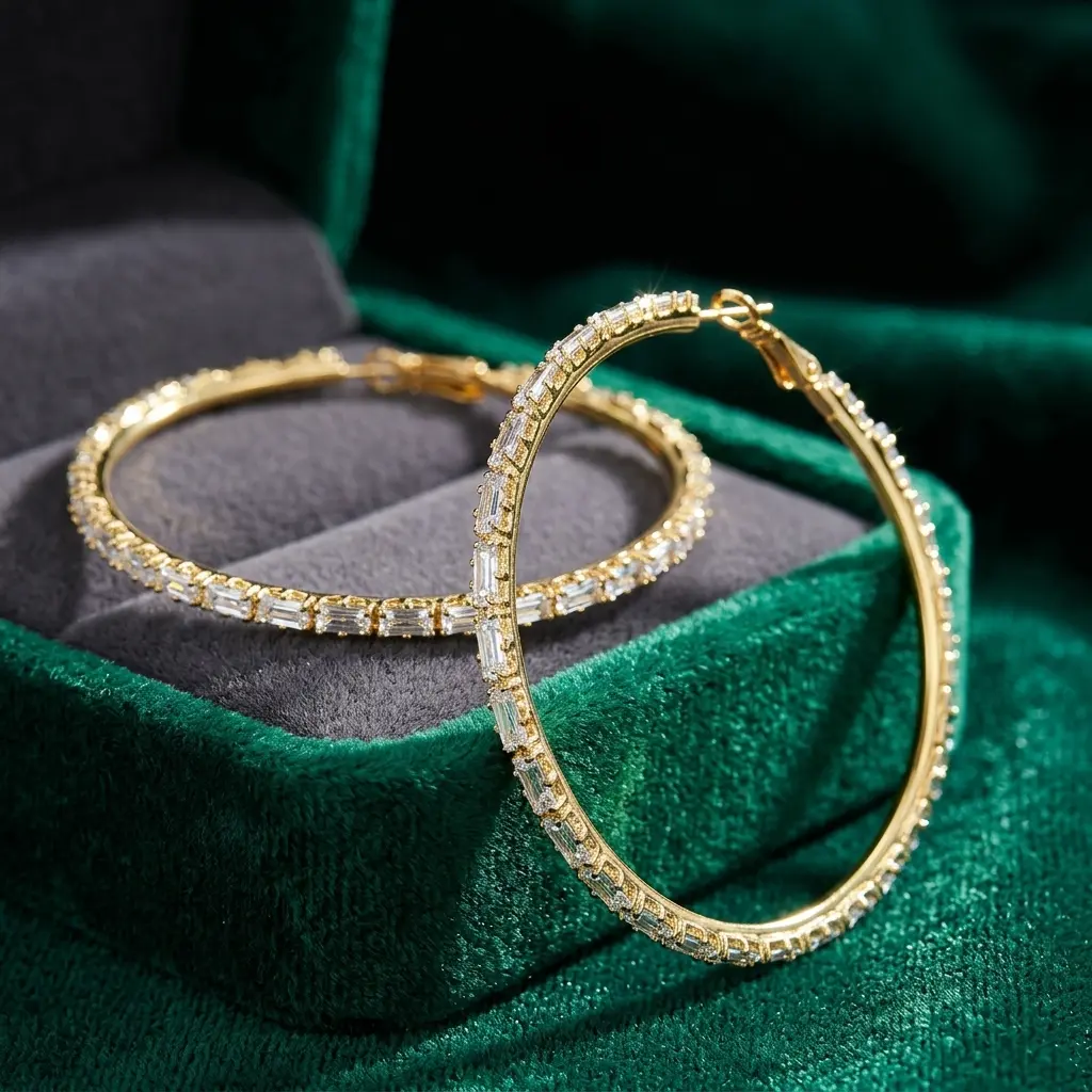 14K Gold Plated Loyalove T-Shaped Cubic Hoop Earrings with Zirconia for Women, Hypoallergenic Daily Waterproof Anti-Tarnish Womens Statement Jewelry, Golden Luxury Streetwear Earring, Trendy Birthday Christmas Anniversary Gift for Bestie Girlfriend