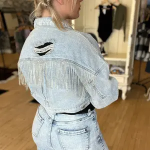 Rhinestone Fringe Denim Jacket