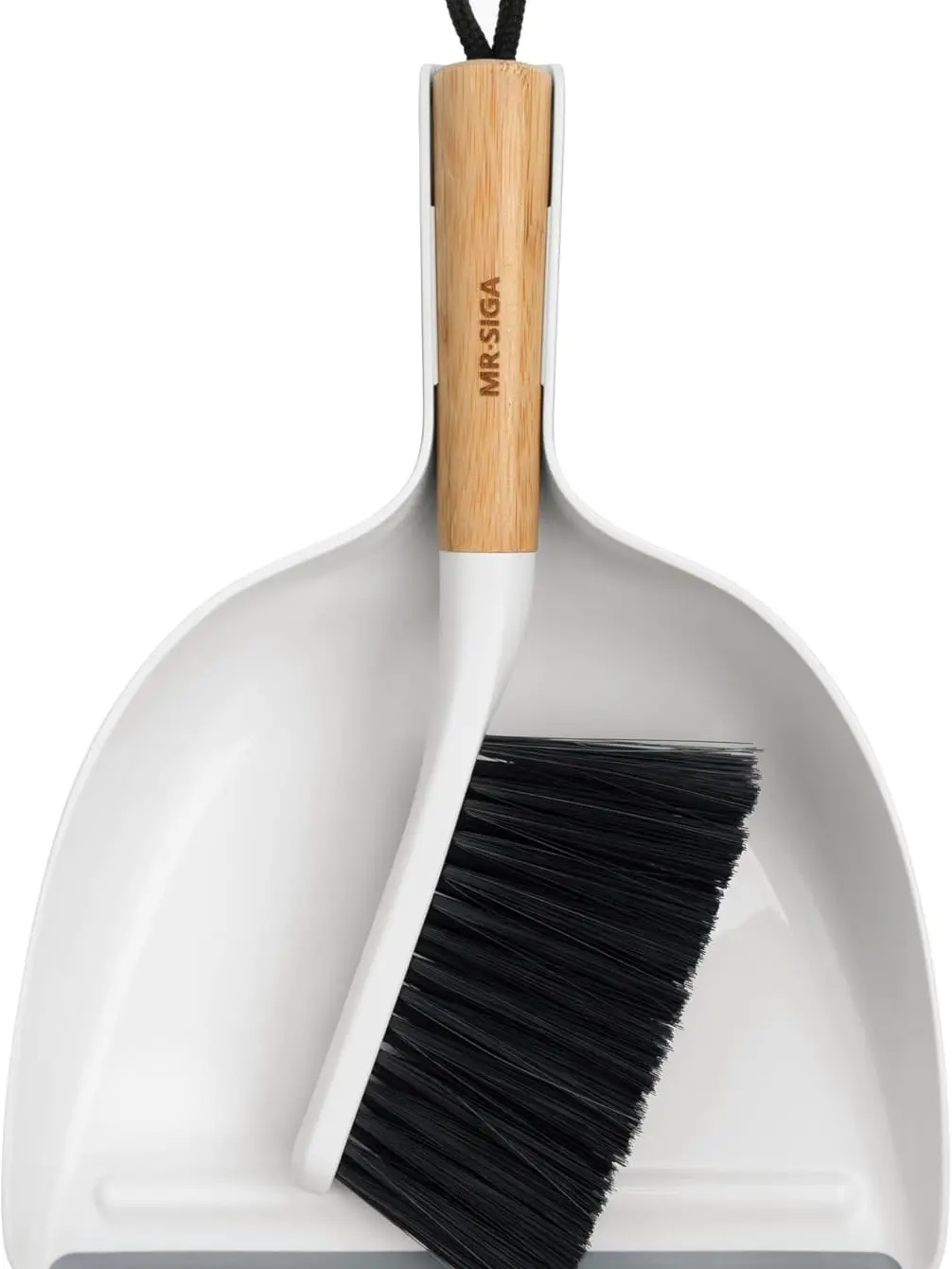 MR.SIGA Dustpan and Brush Set, Portable Cleaning Brush and Dustpan Combo with Bamboo Handle, White, 1 Set