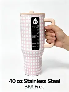 HydroJug 40oz Insulated Pink Gingham Travel Tumbler, Stainless Steel Mug with Handle, Leak Proof Lid, Cup Holder Friendly, Ideal Gift for Women, Girls & Gingham Lovers outdoorfun