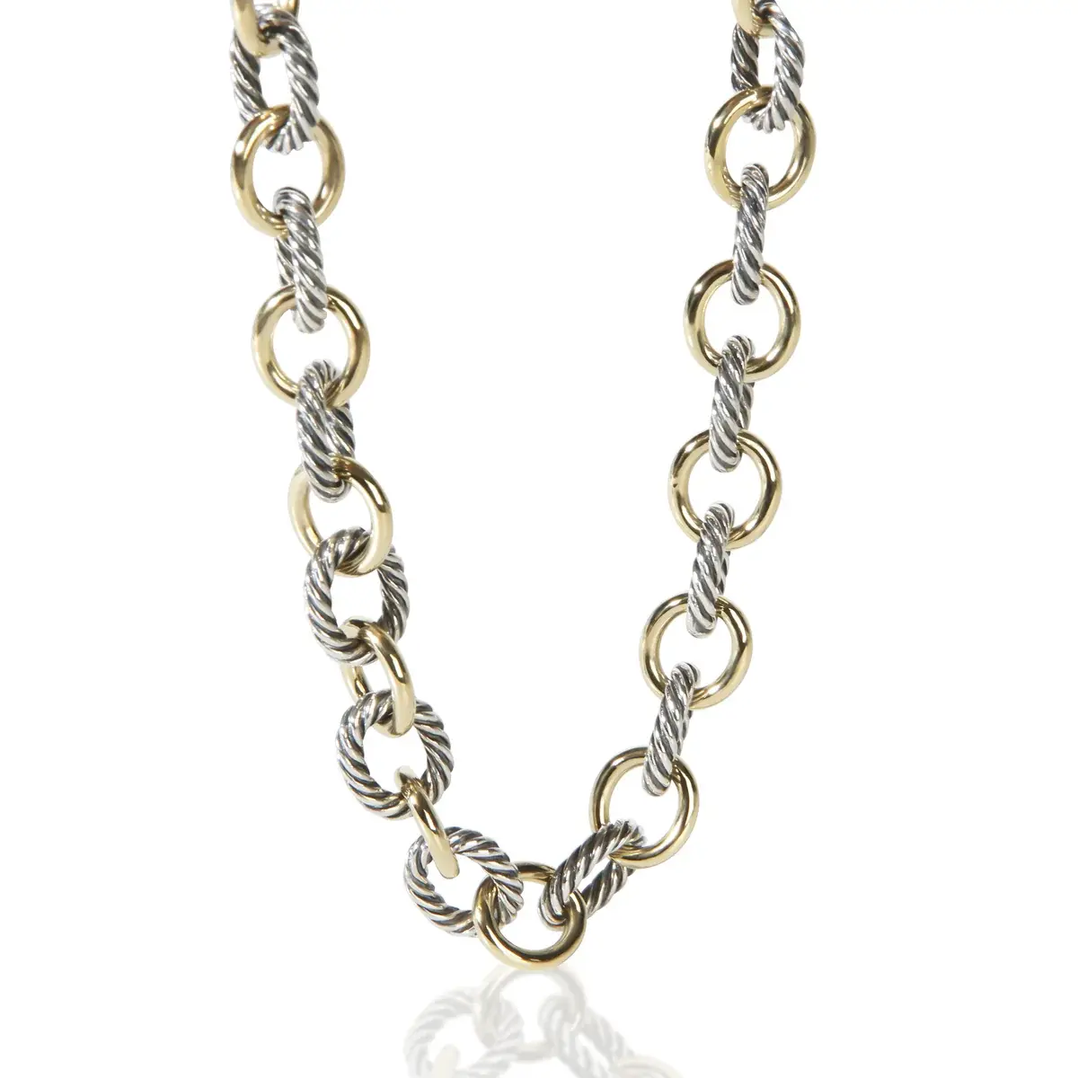 Pre-owned NY157356 David Yurman 1 4 18K Yellow Gold And Sterling Silver Oval Link Necklace