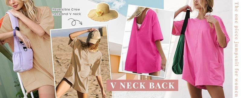 WoodBerry Women's Oversized Rompers Casual Athletic Jumpsuits Overalls Workout Hot Shot Tee Romper Round Neck Cute Shirt Womenswear