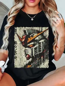 100% Cotton Japanese Mecha Robot Head Vintage Anime Art Men Boys T-Shirt