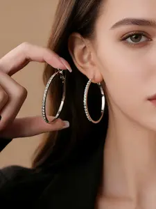 【 Hoop Earrings】Sparkly Earrings Round Earrings with Sparkling Rhinestones - Boho Style, Iron Ear Needle, Perfect for Daily Wear & Gift, Everyday Earrings|Boho Style Earrings|18K Golden Plated Earrings