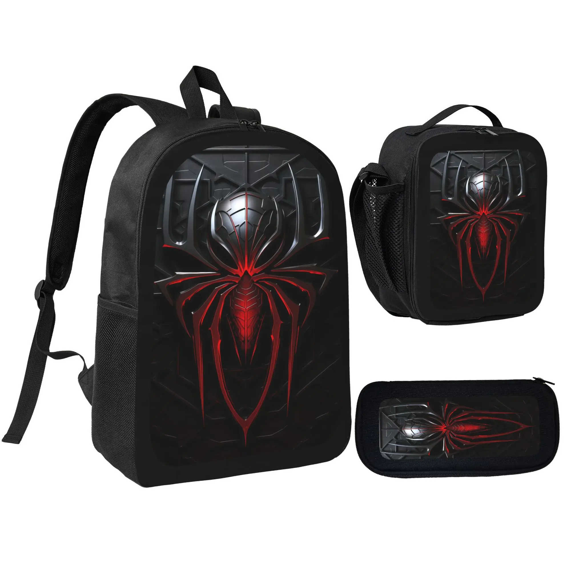 Mechanical Spider Print Backpack Three-piece Set Lunch Bag, Pen Bag, and Backpack Backpack Bags Multifunctional Backpack Set