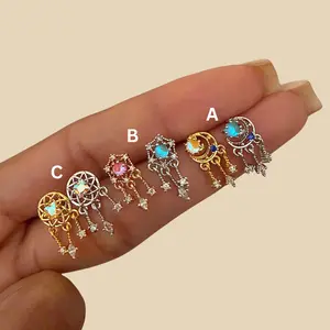 Dangle Dream Catcher Nose Stud Surgical Steel 8mm Hoop 20 Gauge Hypoallergenic Gold & Silver Options