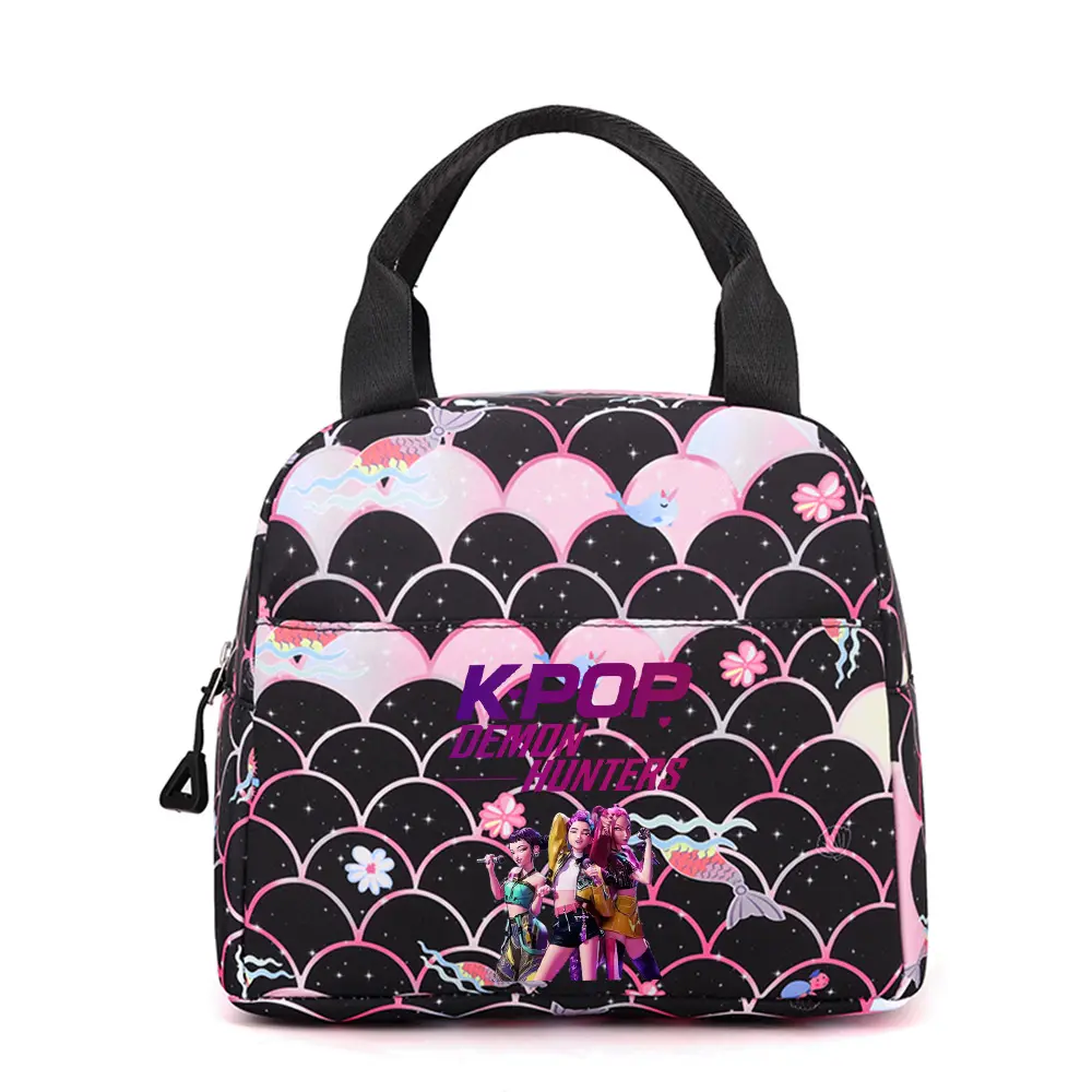 KPOP Pink Black Insulated Lunch Bag | Cute Girls Lunch Tote for School & Travel