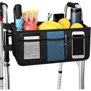 Dotday Upgraded Walker Basket with Cup Holder, Foldable Walker Bag with Large Capacity & Never Tipping Over- Not Fit for Rollator