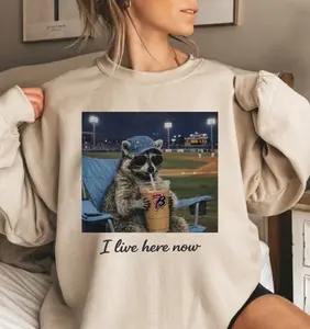 Raccoon I Live Here Now 7 Brew Shirt, Funny Coffee Lover Sweatshirt, Baseball Game Day Shirt, Ballpark Shirt, Softball Mom Tee, Baseball Mama Gift