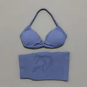 HISTELLO Sports Set 2 Piece Women Strappy Gym Yoga Bra Workout Scrunch Shorts Fitness Sports Suit Clothes Seamless Yoga Set