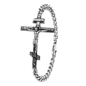 OIDEA Orthodox Cross Bracelet for Men Stainless Steel Jesus Crucifix Christian Prayer Jewelry