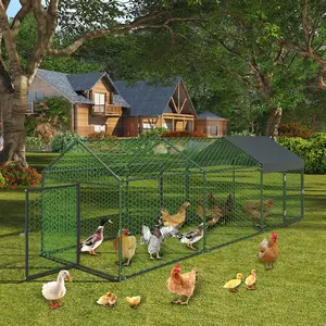 Large Metal Chicken Coop with Waterproof and Anti-UV Cover, 120" x40" x40" Chicken Run with 3 Doors, Outdoor Hen House for Yard, Walk in Poultry Cage for Rabbit Duck Goose, Black