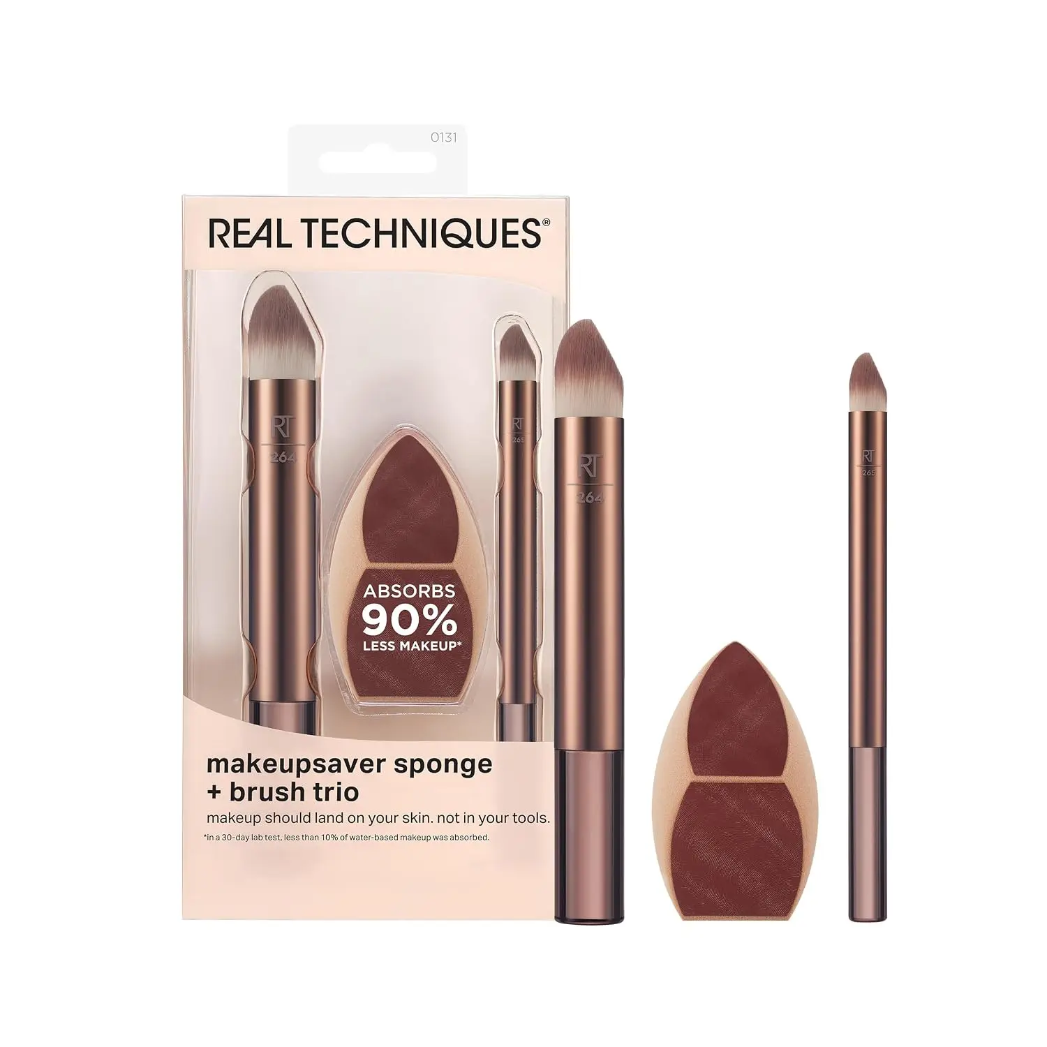 Real Techniques Makeupsaver Blending Sponge + Makeup Brushes Trio | Less makeup waste with a makeup sponge and makeup brush set, concealer brush, sloped heads and multi-angled