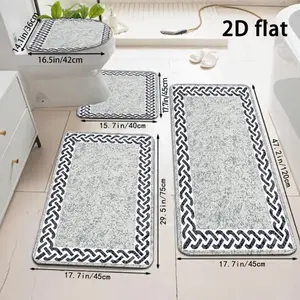 3/4pcs Gray Pattern Bathroom Mat Nordic Style Easy Style Bath Mat Set Toilet Lid Mat And Rug Bathroom Decor U-Shaped Foot Mat