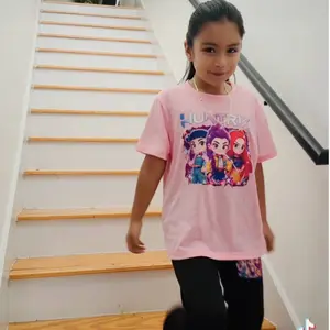 Girls' Kpop Print 2-Piece Set, Casual Sporty Short Sleeve & Bell Bottoms Flare, Comfortable Elastic Waist Pants, Spring Summer