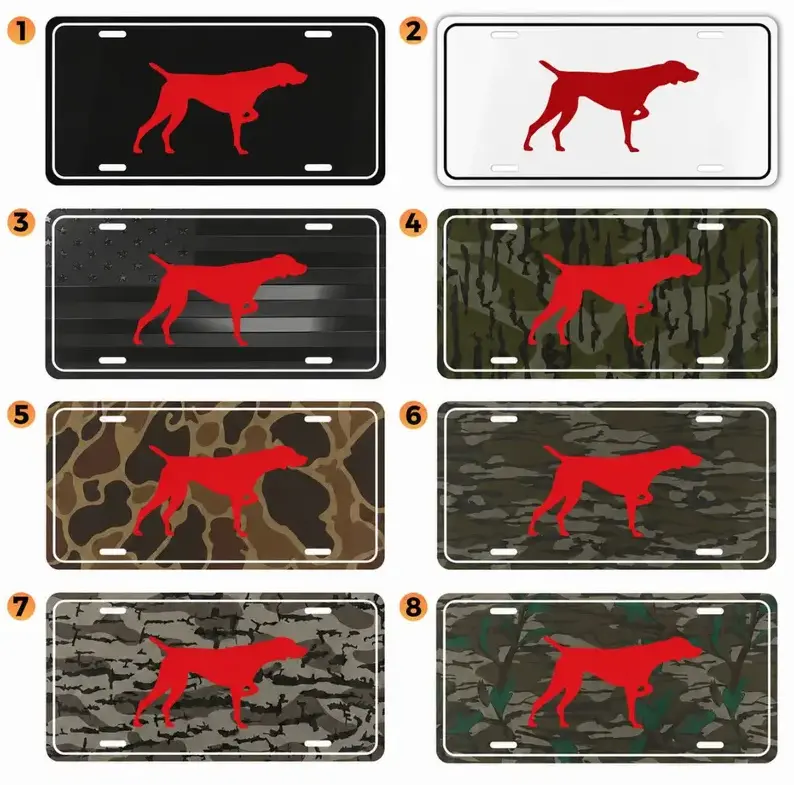 [Pointer Hunting Dog, Bird Dog, Hunting Camo, Hunting & Outdoors Vibe] Pointer Hunting Dog Bird Dog Hunting Camo Aluminum License Plate, 12x6 Front Car Tag, Hunting Outdoors Vehicle Vanity Decor