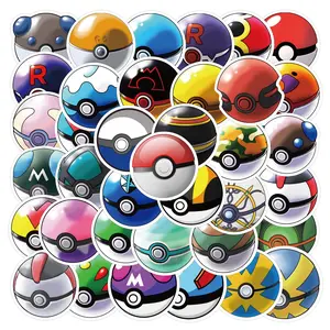 50 Cartoon Pokemon Pokeball Stickers, Waterproof Decorative Stickers for Planner, Stationery, Water Bottle, Computer, Phone Case, Notebook