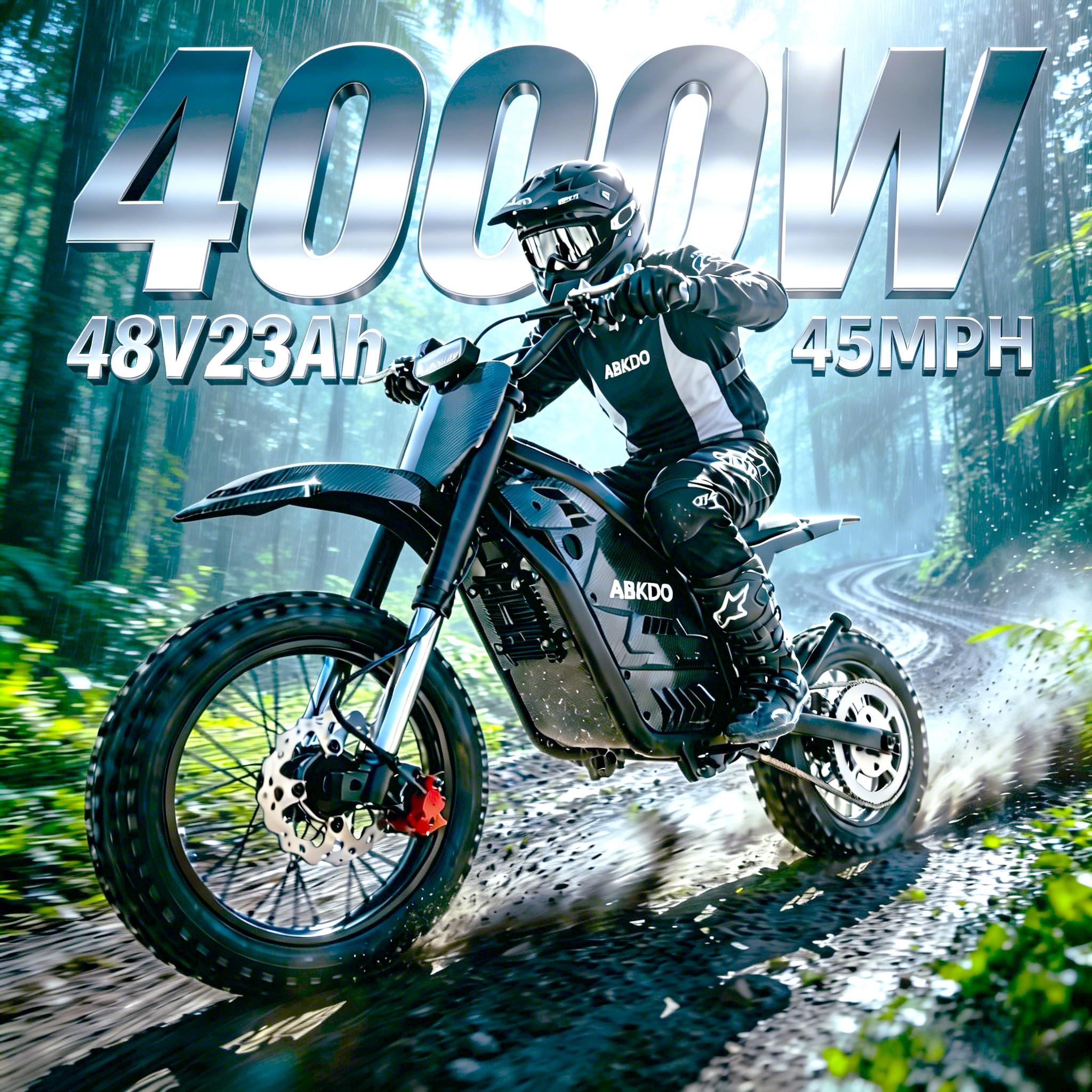 ABKDO 4000W Peak Electric Bicycle with Front Suspension 48V 23AH Battery 14" Inch Tires 45 MPH Speed 40 Miles Range for Snow Mountain Road Riding