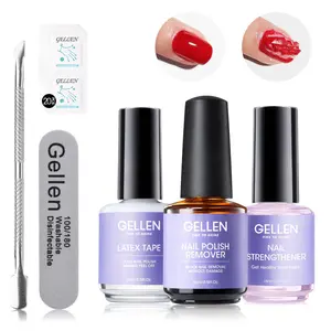 Gellen Gel Polish Remover Kit includes - Gel Remover, Latex type and Nail Strengthener