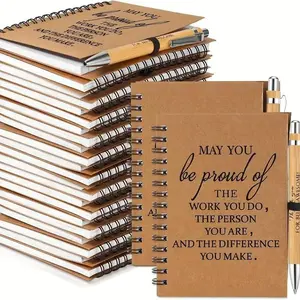 Spiral Notebook & Bamboo Pen Set, Inspirational Spiral Notebook & Pen, Motivational Note Pads for Teachers and Colleagues, Teacher Appreciation Notebook