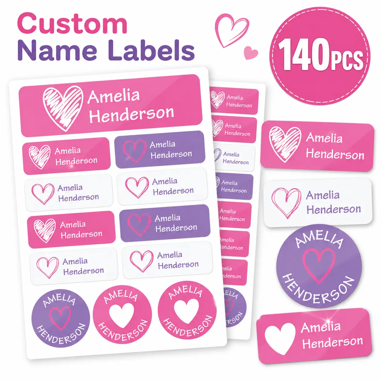 140Pcs Personalized Name Stickers, Custom Waterproof Labels for Bottles, Lunch Boxes, Notebooks & School Supplies