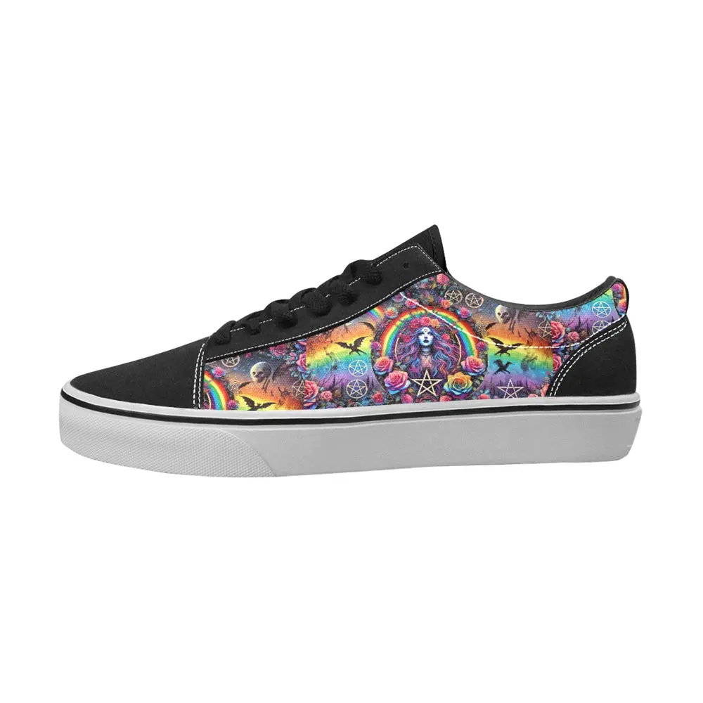 Trendy Trippy Everyday Rainbow Occult Gothic Witch Goddess Casual Women's Lace-Up Canvas Shoes Print 4