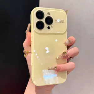 Summer Cooling Glass Case, Cover with Large Window Instantly Transforms into a Shock-Resistant Shockproof Protective Case Compatible with iPhone 17, 16, 15, 13, 12, 11 Pro Max, Electroplated Edges, Exquisite Craftsmanship, Solid Color Minimalist Design